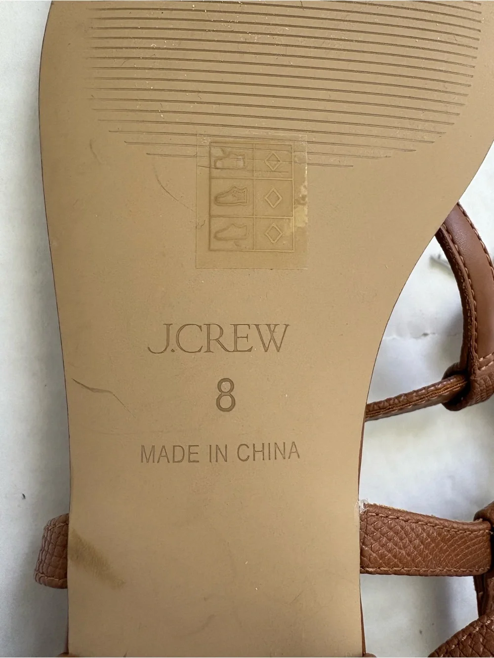 J Crew Factory Brown Ankle T Strap Thong Sandals Sz 8 Faux Leather Summer Flat